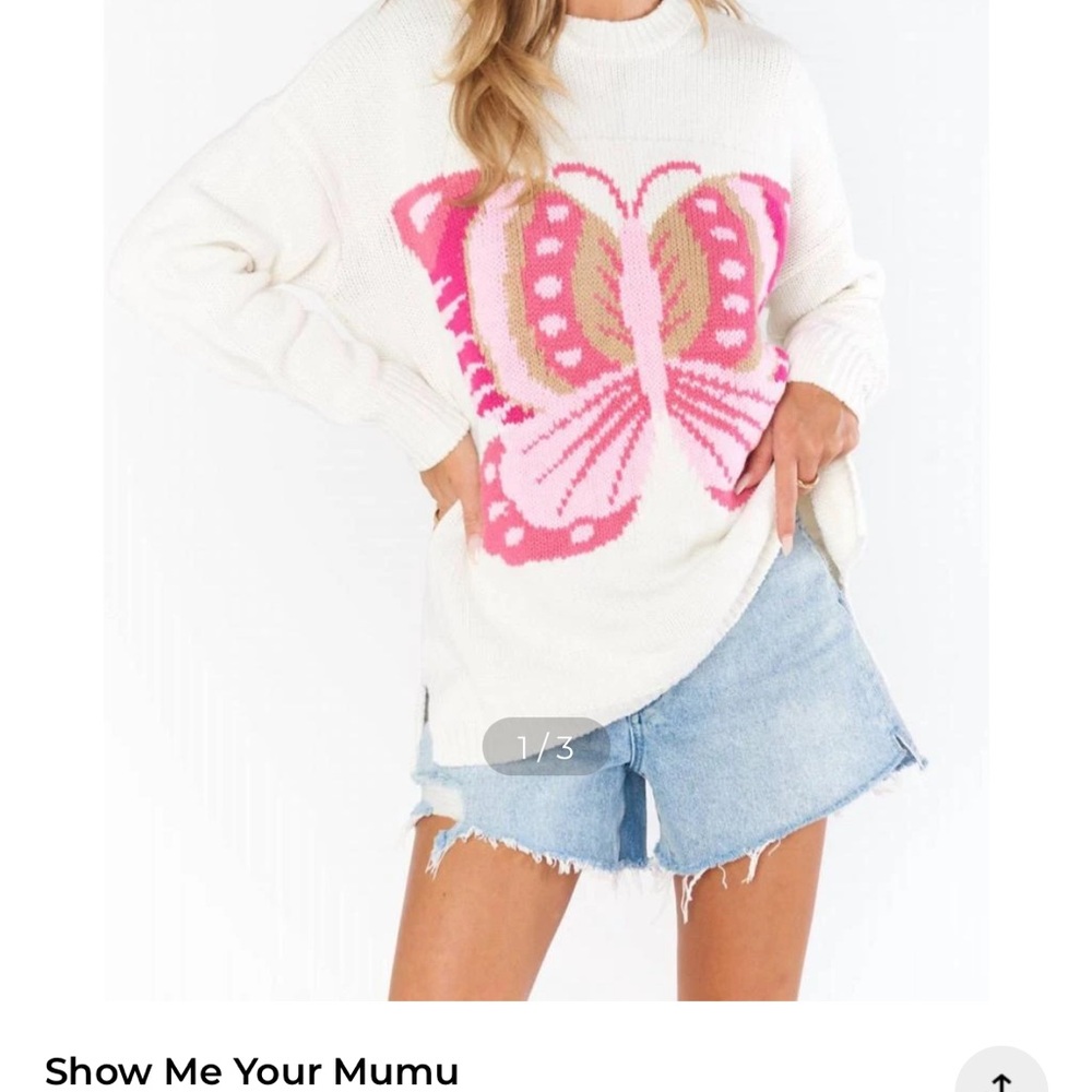 Show Me Your MuMu Cream Sweater with Pink & Fuchsia Butterfly